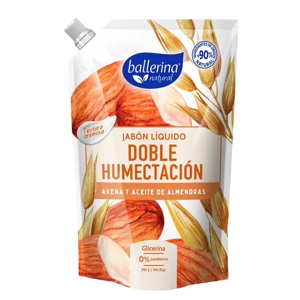 Jabón Líquido Ballerina Doble Humectación Avena y Aceite de Almendras, 750 ml