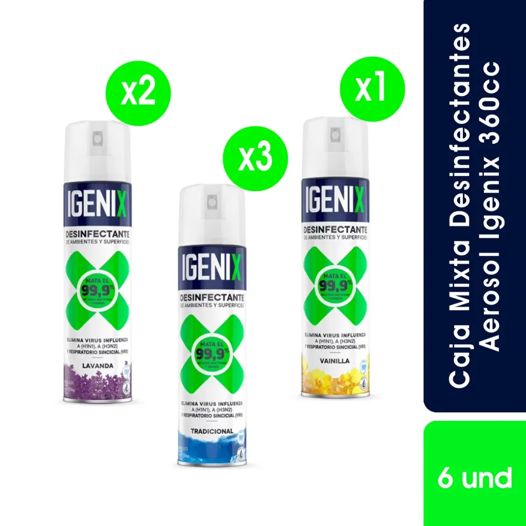 Caja Mixta Desinfectante Aerosol Igenix 360 cc Variedades x6